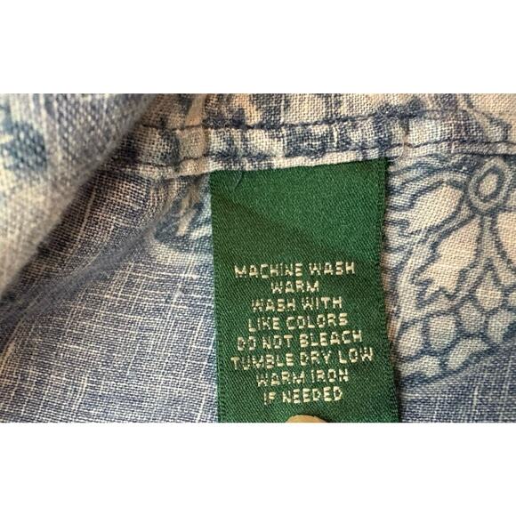 Lauren Ralph Lauren Top Linen 3/4 Sleeve Floral Boho Cottage Coastal Blue 1X - Picture 12 of 13